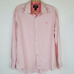 AVIREX White w/Pink Stripes Long-Sleeve Shirt, L